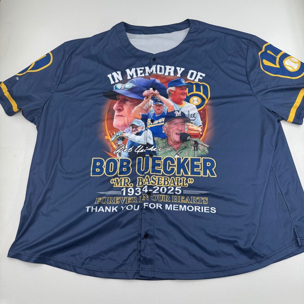 Bob Uecker Mr Baseball Milwaukee Brewers Memorial Jersey Navy Blue Mens 4XL